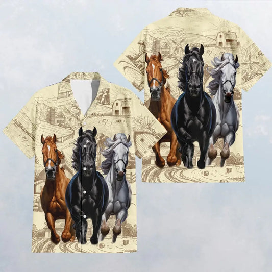 HW007 Three Horses Hawaiian Shirt