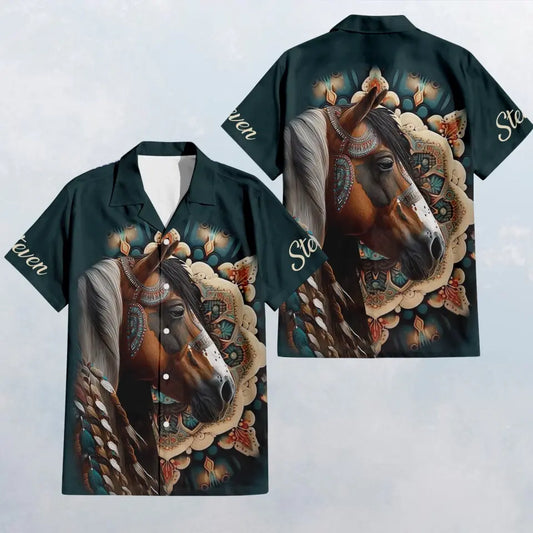 HW008 Horse Lover Name Customized Hawaiian Shirt