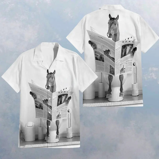 HW011 Horse Reading Newspaper Hawaiian Shirt