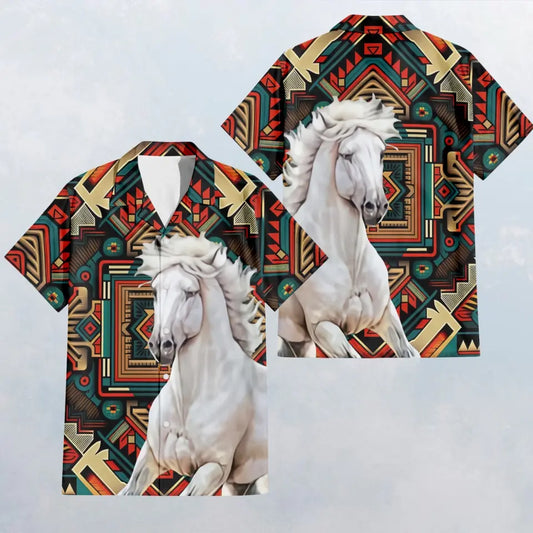 HW012 White Horse Hawaiian Shirt