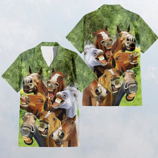 HW015 Laughing Horses Hawaiian Shirt