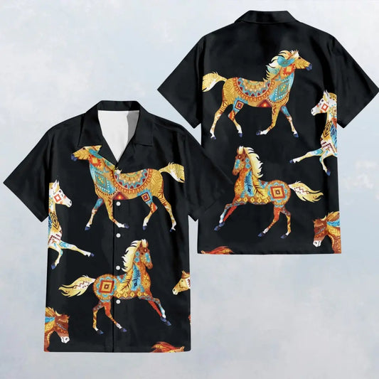 HW016 Brocade Pattern Horses Hawaiian Shirt