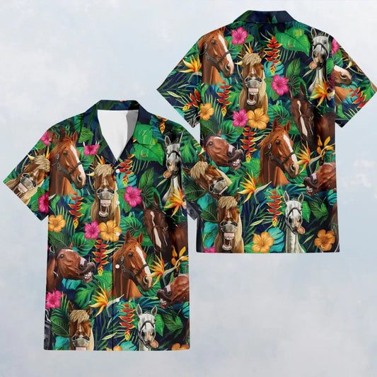 HW017 Funny Laughing Horses Hawaiian Shirt