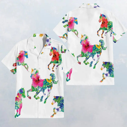 HW019 Floral Horses Texture Hawaiian Shirt