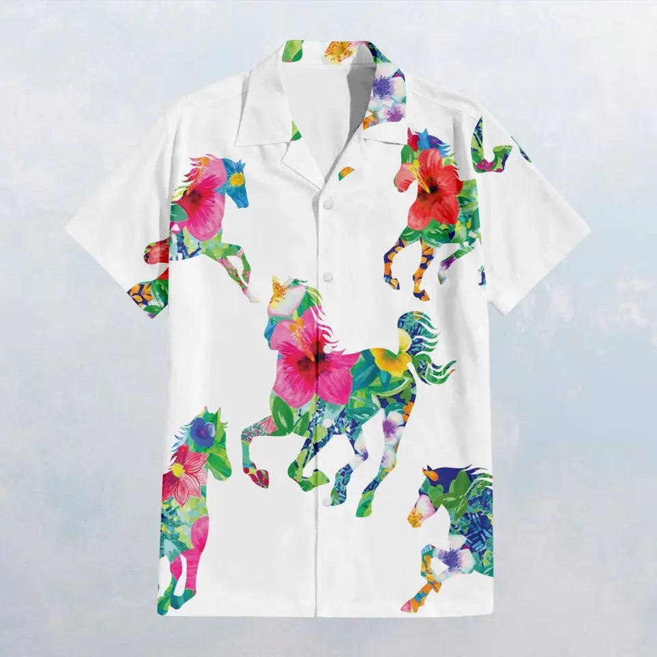 HW019 Floral Horses Texture Hawaiian Shirt