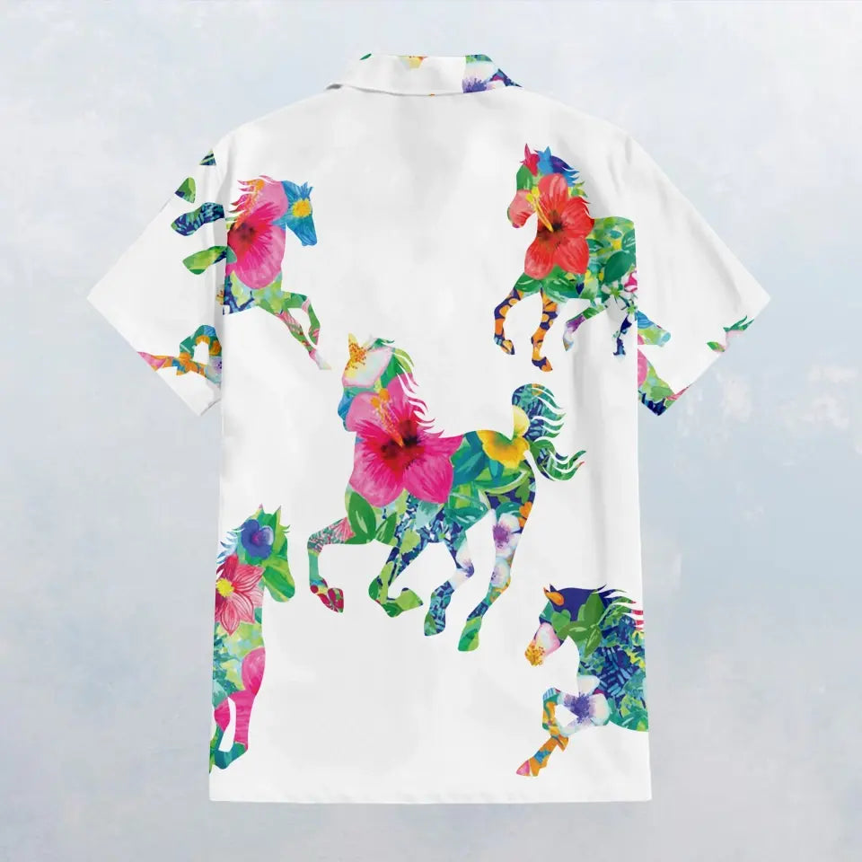 HW019 Floral Horses Texture Hawaiian Shirt