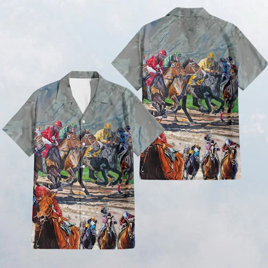 HW023 Racing Horses Hawaiian Shirt