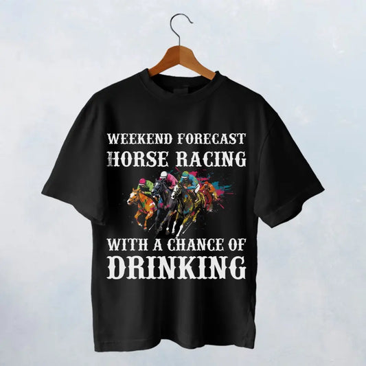 Weekend Forecast Horse Racing Oversize Black T-shirt HT001