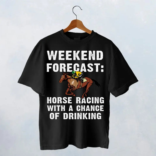 Weekend Forecast Horse Racing Oversize Black T-shirt - HT002