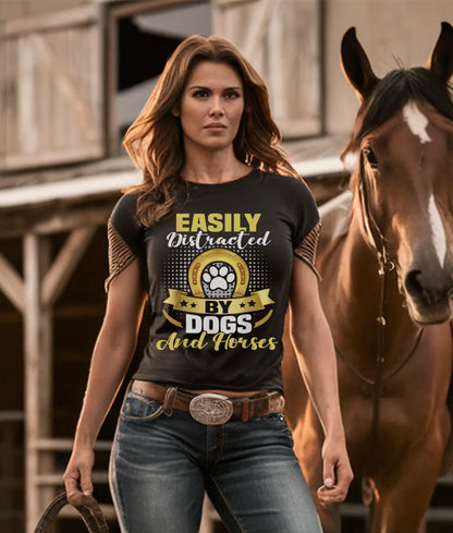 EASILY DISTRACTED BY HORSES AND DOGS T-SHIRT - HT026