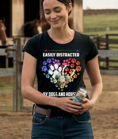 EASILY DISTRACTED BY HORSES AND DOGS T-SHIRT - HT027