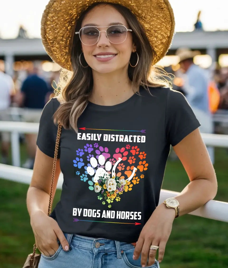 EASILY DISTRACTED BY HORSES AND DOGS T-SHIRT - HT027