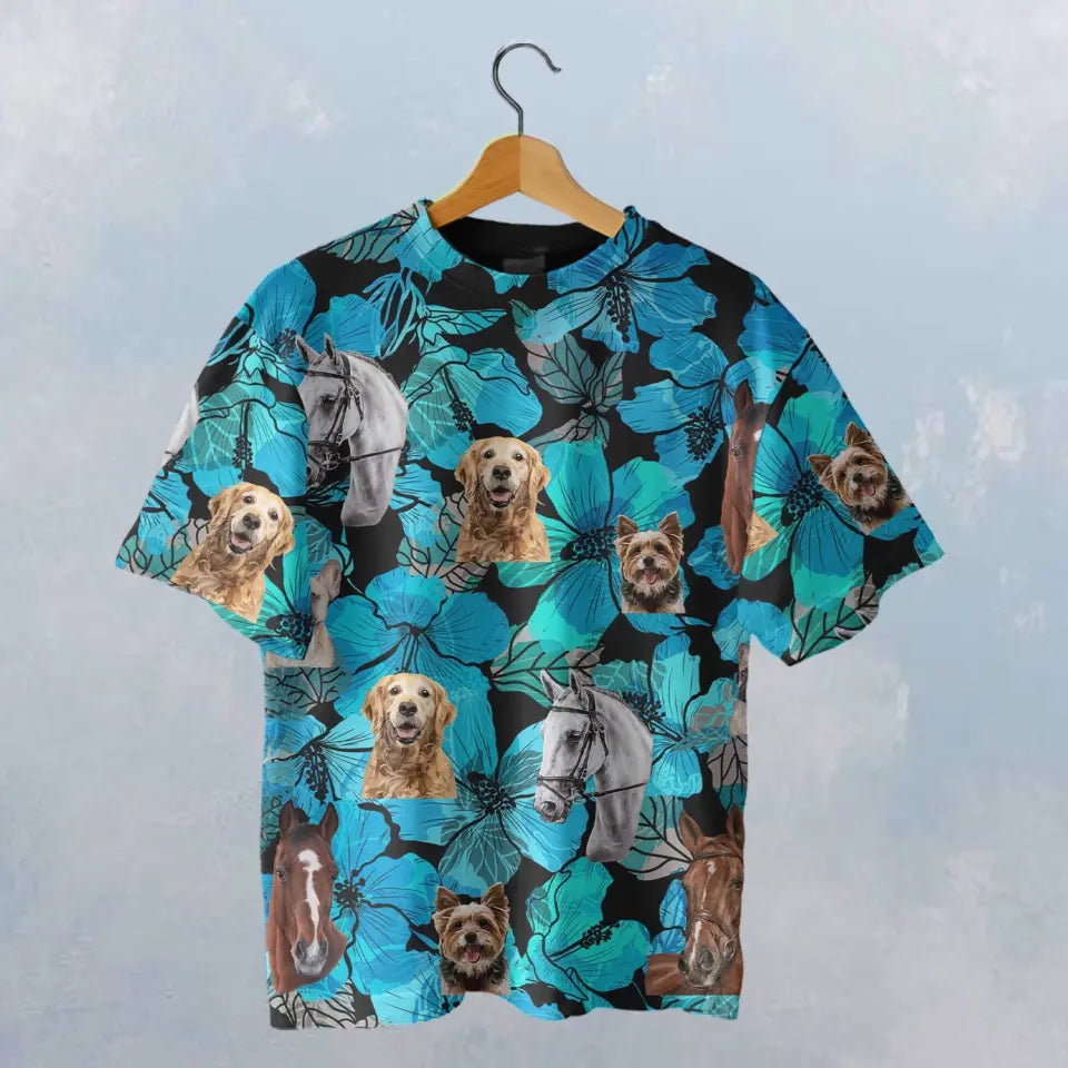 EASILY DISTRACTED BY HORSES AND DOGS FLOWER T-SHIRT - HT030